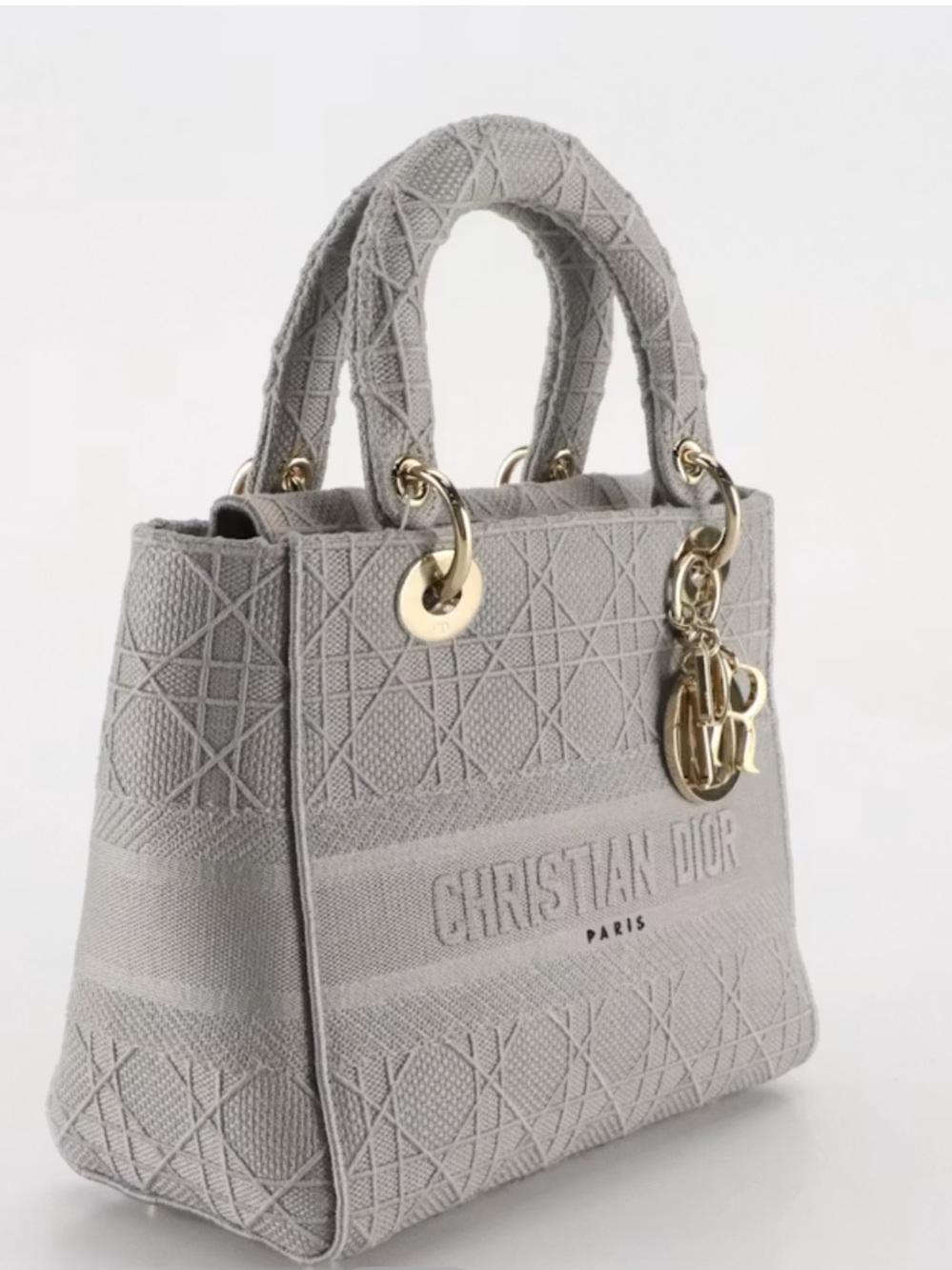 Dior Light Grey Lady Dior Embroidered Mini Tote